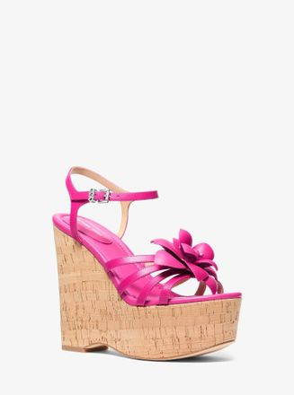 Michael Kors Jacie Floral Embellished Leather Wedge Sandal