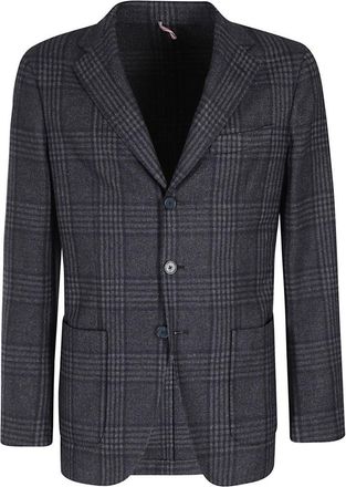 Santaniello Classic Blue Wool-Blend Jacket With Check Pattern