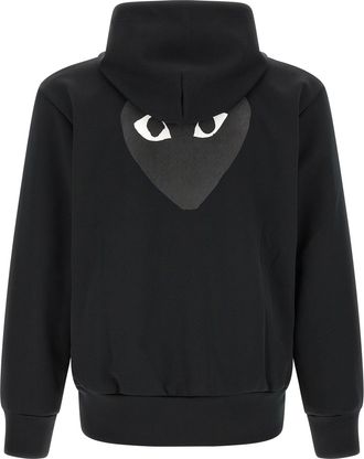Comme Des Gar&ccedil;ons Heart-Embroidered Polyester Hoodie - Black