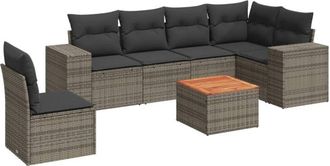 vidaXL Vidaxl - Set De Sof&aacute;s De Jard&iacute;n 7 Piezas Con Cojines Rat&aacute;n Pe Gris