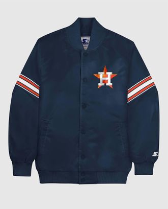 Starter Mens Houston Astros Satin Full-Snap Jacket In Navy