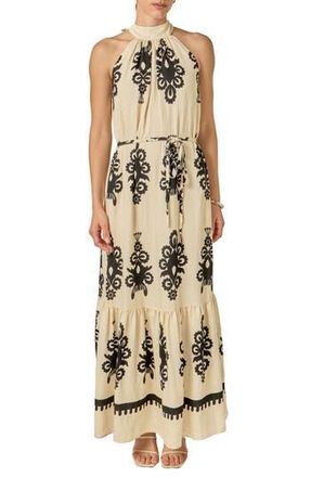 English Factory Allover Print Halter Dress in Cream/Black at Nordstrom Rack, Size X-Small