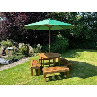 Charles Taylor Trading Knights Eight Seater Garden Furniture Round Table Set- Fully Assembled in Light Brown