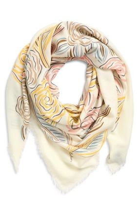 Echo Gestural Rose Print Square Scarf in Cream at Nordstrom