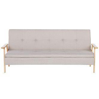 Beliani Sof&aacute; Cama 3 Plazas De Tela Poli&eacute;ster Beige Estructura Madera Maciza Reposabrazos Click Clack Moderno Tjorn
