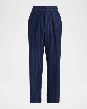Tom Ford Pinstripe Wool-Linen Mid-Rise Straight-Leg Pants