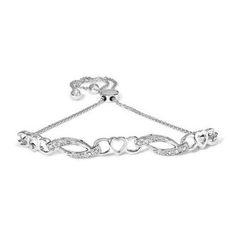 House of Brilliance Silver 1/10 Cttw Diamond Heart Link Adjustable Bolo Bracelet in White at Nordstrom