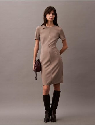 Calvin Klein Womens Compact Stretch Crepe Shift Dress - Grey - XS