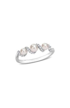 Delmar 14K White Gold 3.5-4mm Cultured Freshwater Pearl & Diamond Ring - 0.10ct. at Nordstrom Rack, Size 9