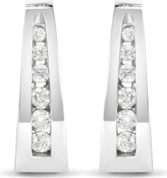 House of Brilliance 14K Gold 1/4 Cttw Channel-Set Brilliant Round-Cut Diamond Hoop Earrings in White at Nordstrom