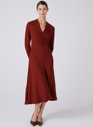 Ghost London Cecelia Crepe V Neck Midi Dress in Berry at Nordstrom, Size 14