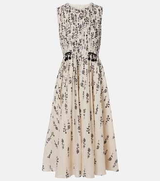 Max Mara Embellished floral cotton voile midi dress
