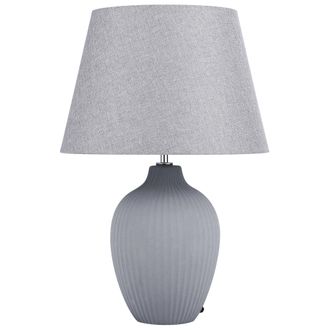 Beliani Beliani - L&aacute;mpara De Mesa De Cer&aacute;mica Gris 52 Cm Pantalla De Lino Retro Sala De Estar Dormitorio Fergus