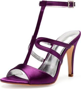 Generic Wedding Bridal Shoes Womens Stiletto Heels Sandals Sexy Open Toe Bridal Satin Wedding Party Dressy Heels Shoes 10.5Cm,Purple,3 UK