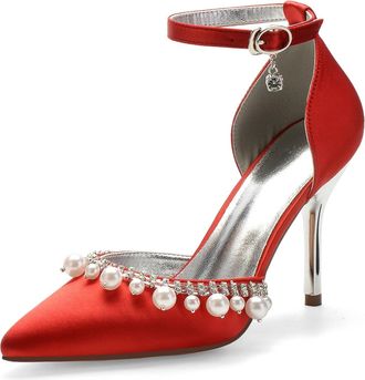 Miyoopark Wedding Shoes for Bride Ankle Strap Evening Pumps for Women M525 Red UK 5.5