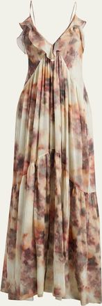 Isabel Marant Vasmila Blur Floral-Print Ruffle Maxi Dress