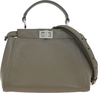 Fendi Peekaboo Bag Leather Gray Leather Handbag (Pre-Owned)