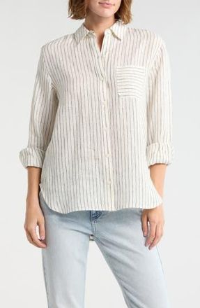Rag & Bone Max Stripe Linen Button-Up Shirt in Ivory/Charcoal at Nordstrom Rack, Size X-Small