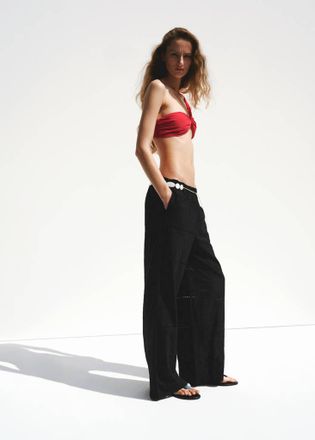 Mango Pantaloni cotone ricami traforati nero - Donna - XS - MANGO