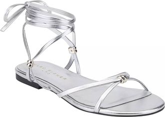 Marc Fisher Womens Este Ankle Wrap Leather Sandal In Silver