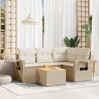 vidaXL Vidaxl - Juego De Sof&aacute;s Jard&iacute;n Con Cojines 5 Pzas Rat&aacute;n Sint&eacute;tico Beige