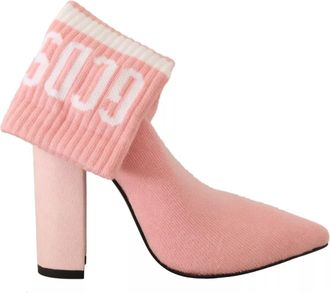 GCDS Suede Logo Socks Block Heel Ankle Boots Womens Shoes (Pre-Owned)