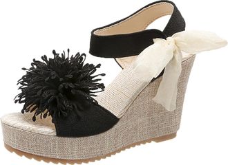 Generic Cocila Platform Sandals Casual Side Straps Slope Bottom Roman Shoes Fashion WomenS Summer With Black, 5.5 Women Black Wide Fit Wedge For Woman Size 2 