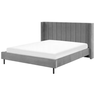 Beliani Beliani - Cama Con Somier De Terciopelo Gris 180 X 200 Cm Listones Moderno Villette