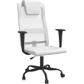 vidaXL Silla De Oficina Altura Ajustable Tela Malla Y Cuero Pe Blanco Vidaxl