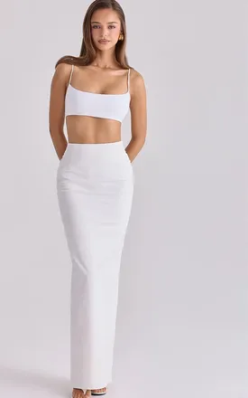 House of CB Lyra - Gonna lunga in cotone bianca con dettaglio a V e drappeggio sul retro-Bianco