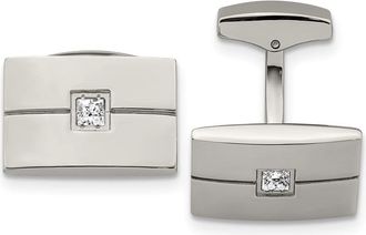 Diamond2Deal Stainless Steel Polished Cubic Zirconia Rectangle Cufflinks