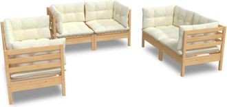 vidaXL Muebles De Jard&iacute;n 6 Pzas Y Cojines Madera Maciza De Pino Crema Vidaxl