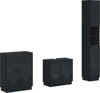 vidaXL Juego De Armarios De Ba&ntilde;o De 3 Piezas Hoorn Negro Vidaxl