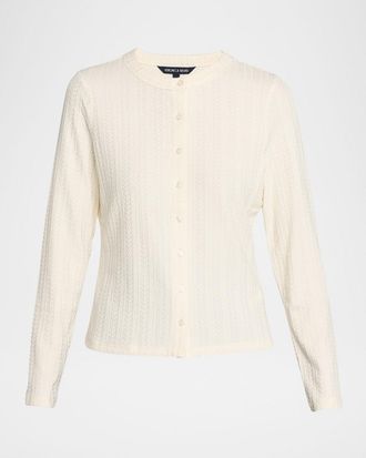Veronica Beard Lira Pointelle Crewneck Cardigan