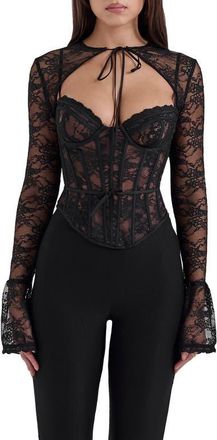 House of CB Lace Corset Top with Bolero in Black at Nordstrom, Size X-Small A