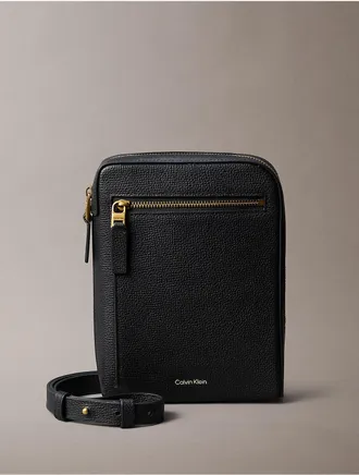 Calvin Klein Womens Premium Leather Crossbody - Black