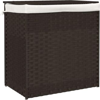 vidaXL Cesto De Ropa Sucia 2 Secciones Rat&aacute;n Marr&oacute;n Oscuro 53x35x57 Cm Vidaxl