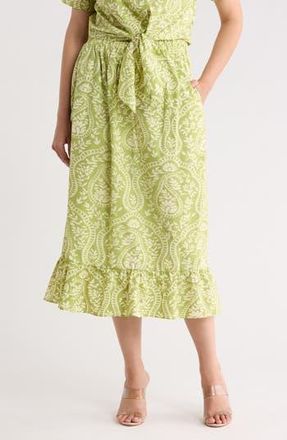 T Tahari Ruffle Hem Cotton Poplin Skirt in Magnified Paisley Print at Nordstrom Rack, Size X-Small