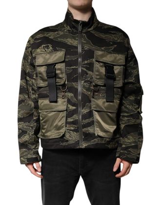 Dolce & Gabbana Mens Tiger Camo Utility Jacket - Dark Grey Cotton - Size EU 52 (Mens)