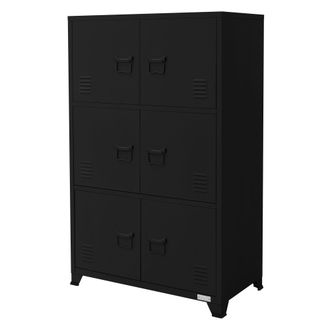 ML Design Ml-design - Archivador De Oficina 75x40x120,5cm Acero Negro, Armario Independiente Con 4 Patas Mesita Auxiliar Met&aacute;lica Con 6 Puertas Y 3 Compartiment