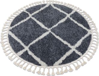 RugsX Rugsx - Alfombra Berber Cuadriculado B5950 C&iacute;rculo Gris/blanco Franjas Bereber Marroqu&iacute; Shaggy Grey Circulo 160 Cm