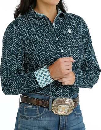 Cinch Womens Button Print Shirt In Blue