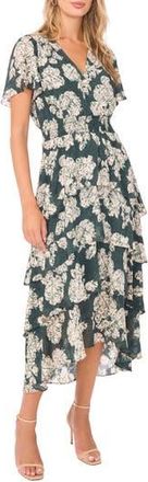Vince Camuto Floral Tiered Midi Dress in Forest Night at Nordstrom Rack, Size X-Small