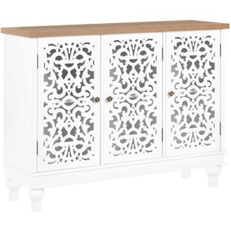 Beliani Credenza a 3 ante con frontali bianchi traforati trasparenti Katherine