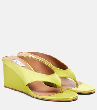 Alaia Cube satin wedge thong sandals