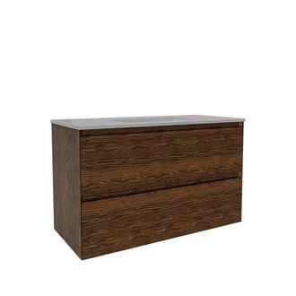Saniclass Holz Pure Badkamermeubelset - 100x45x60cm - keramische wastafel wit - 1 wasbak - zonder kraangaten - 2 lades - Walnut pure