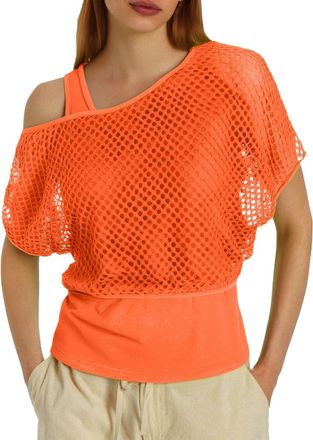 Generic Neon Clothes 80s Mesh Top for Women Fishnet T Shirts Sheer Off Shoulder Tops and Vest 2 Pieces Set Party Outfit Sexy Disco Clothe Y2K Gothic Retro 90s