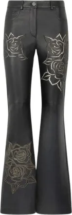 Roberto Cavalli Leather Trousers With Perforated Roses - female - Roberto Cavalli - Leather Trousers - Black - S - Trousers