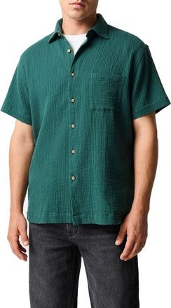 Rodd & Gunn Adams Flat Weekend Fit Short Sleeve Stretch Seersucker Button-Up Shirt in Bottle Green at Nordstrom, Size Xxx-Large