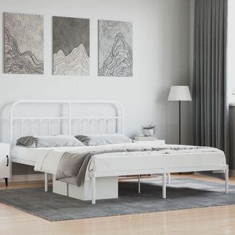 Berkfield Home Metal Bed Frame with Headboard White 183x213 cm